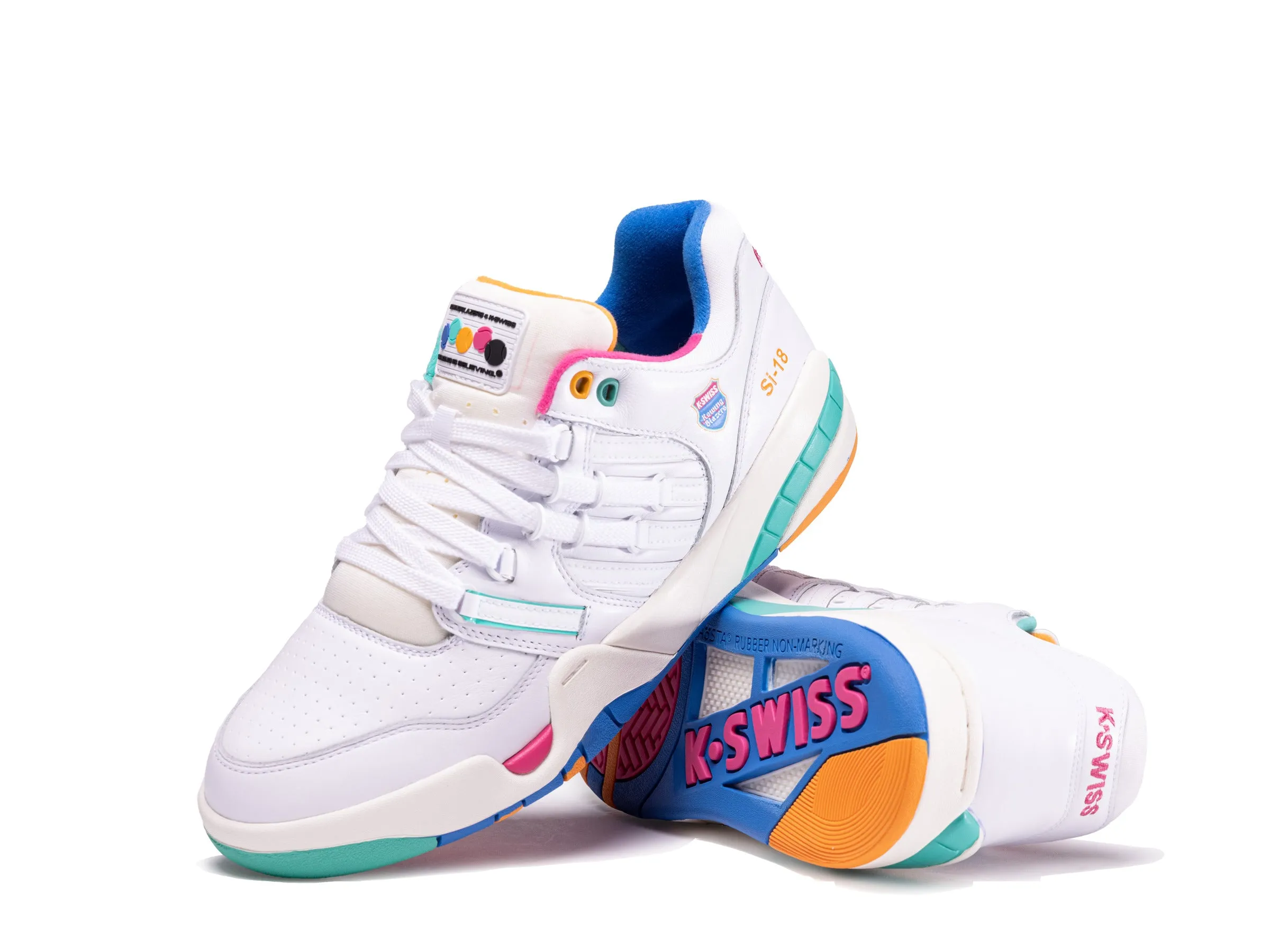 07911-191-M | ROWING BLAZERS X K-SWISS SI-18 PREMIER | WHITE/FRENCH BLUE/FANDANGO PINK