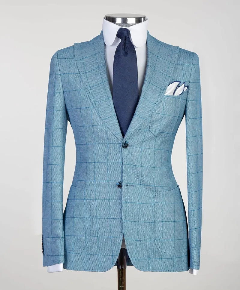 3 Piece Business Light Blue Suit