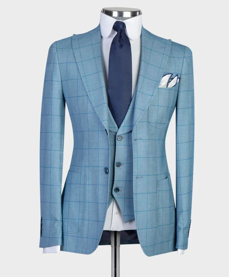 3 Piece Business Light Blue Suit