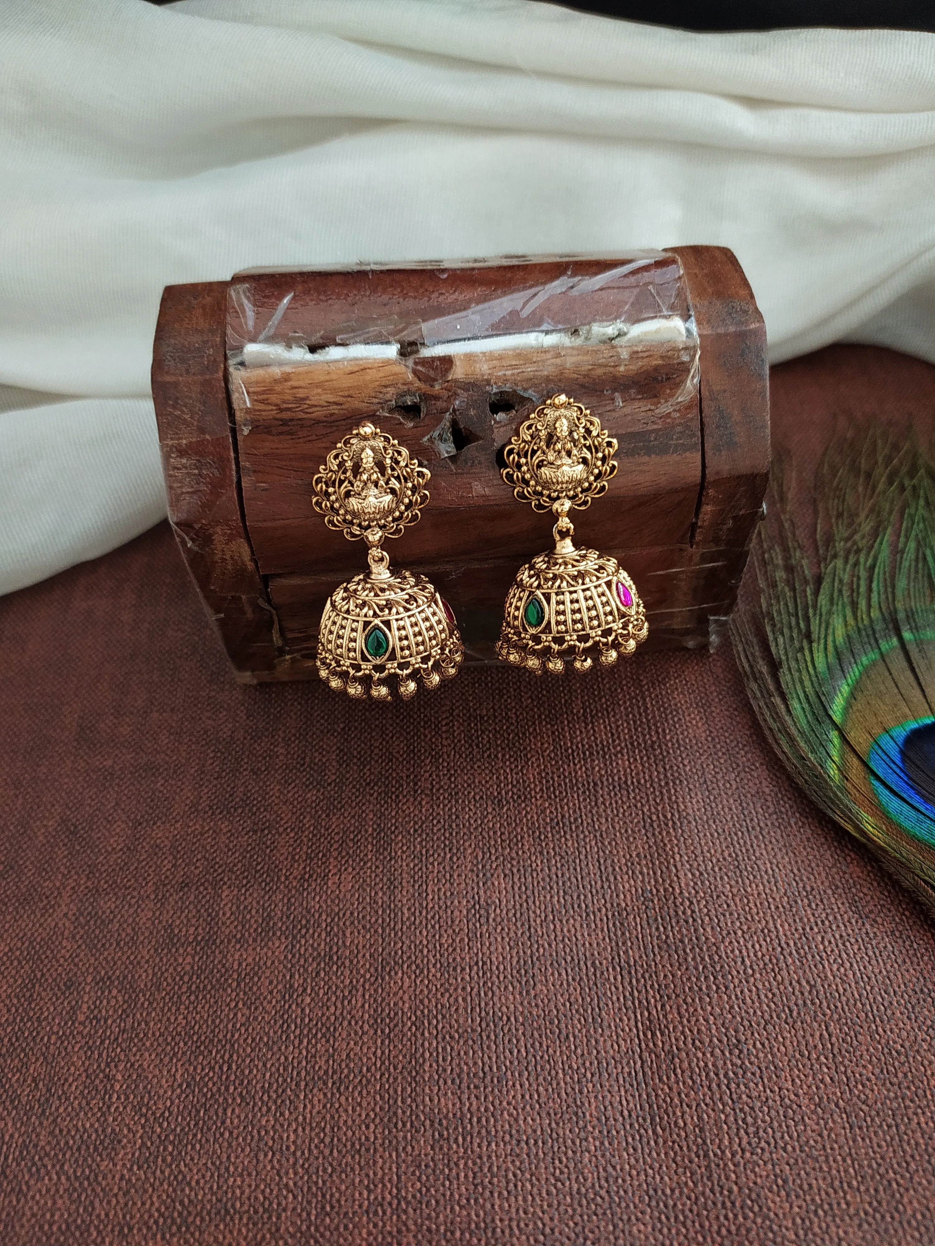 Antique Copperish Finish Long Haram Set with Nakshi & Jadau Kundan Work and Lakshmi Pendant