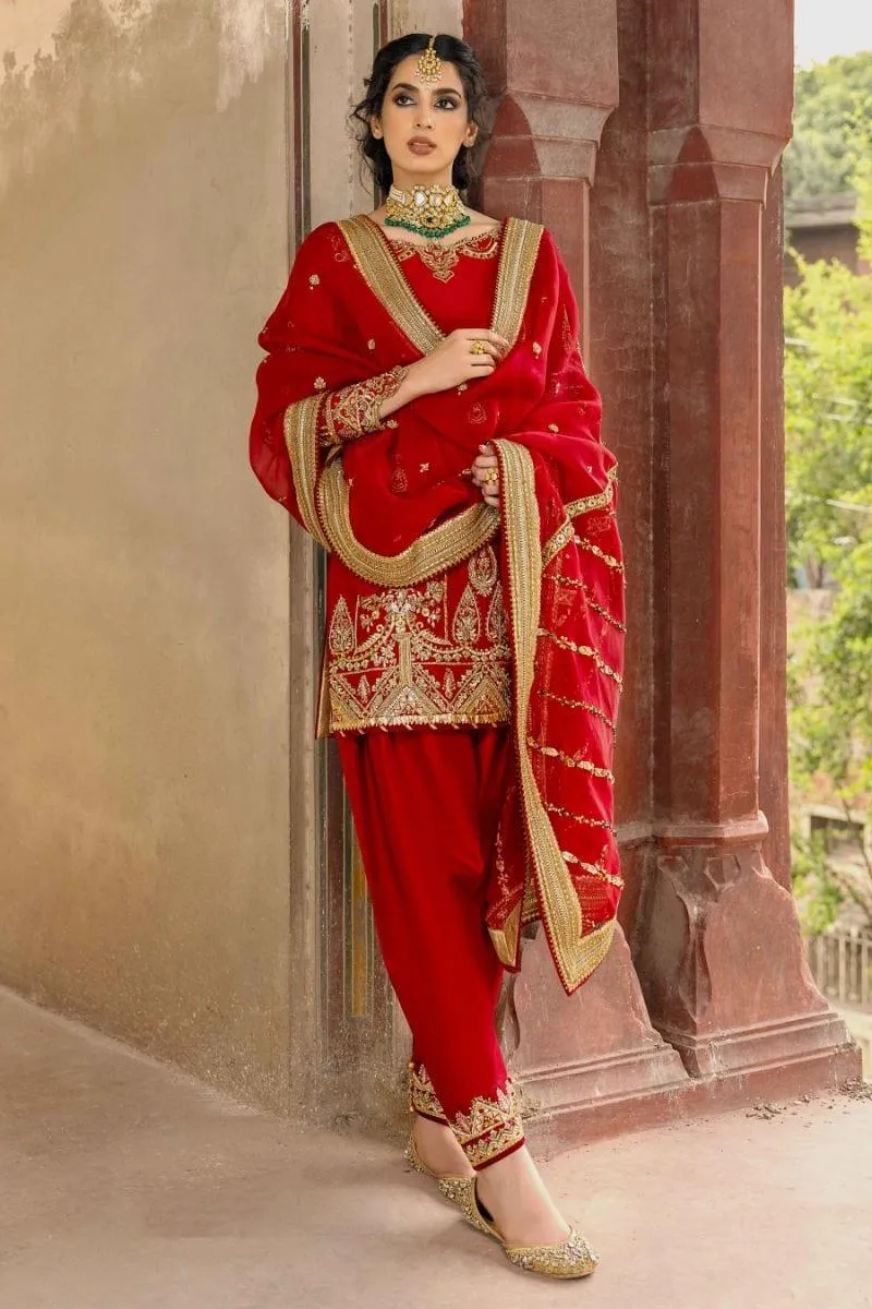 Basit Sipra - BAANO - Silk - Red - 2 Piece