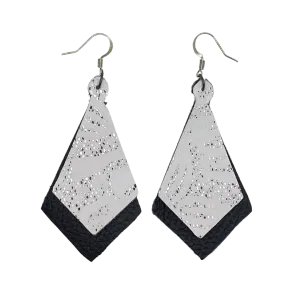 Black and White Diamond Leather Earrings