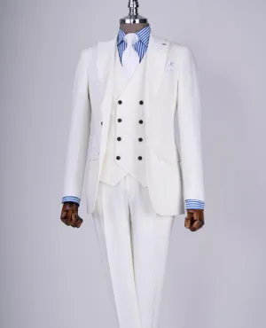 Bojoni Chicago Slim Fit Special Design White Suit