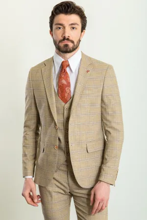 Bojoni Trivento Camel Plaid  Slim Fit Suit