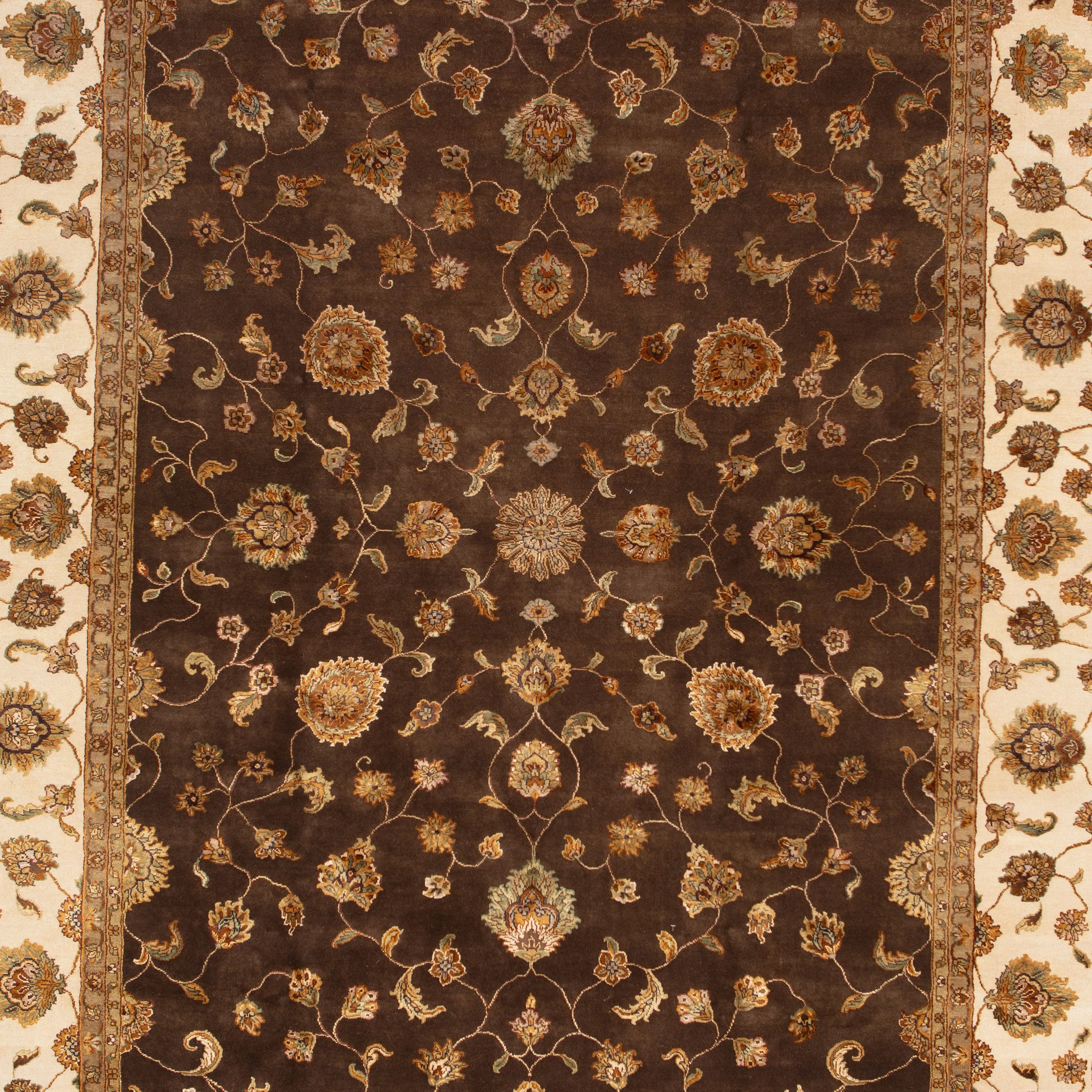 Brown Traditional Wool Silk Blend Rug - 9'1" x 12'2"