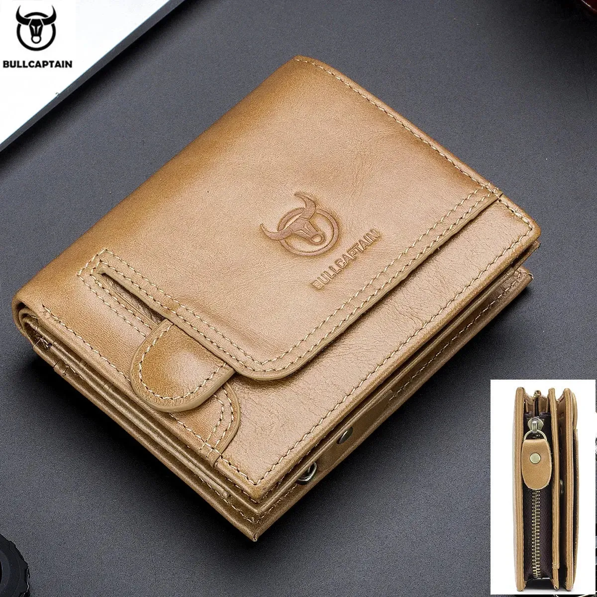 BULLCAPTAIN Leather Wallet Men's Zipper Wallet Man Purse