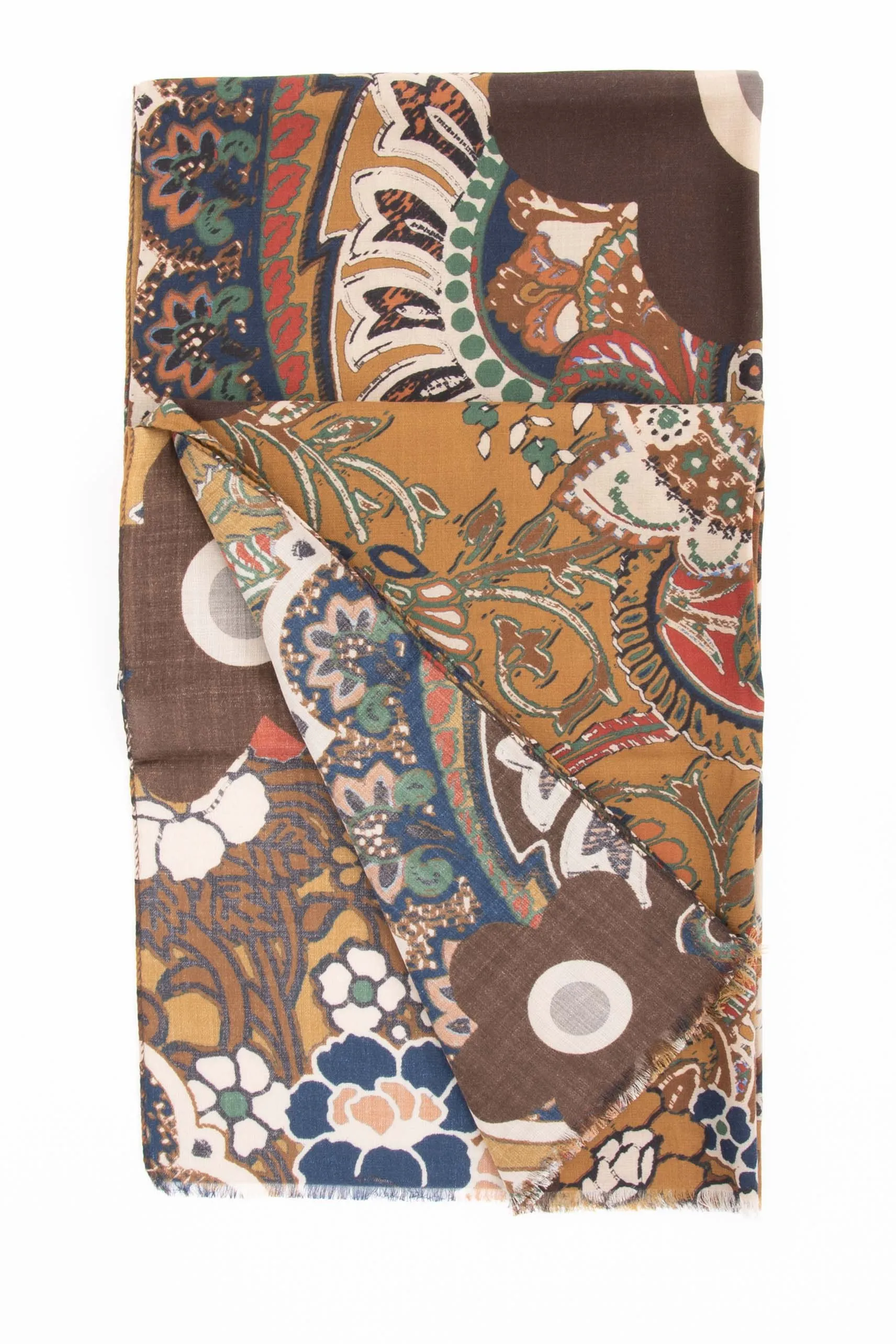 Camel Brown Pure Italian Wool & Ultra Soft Silk Paisley Scarf