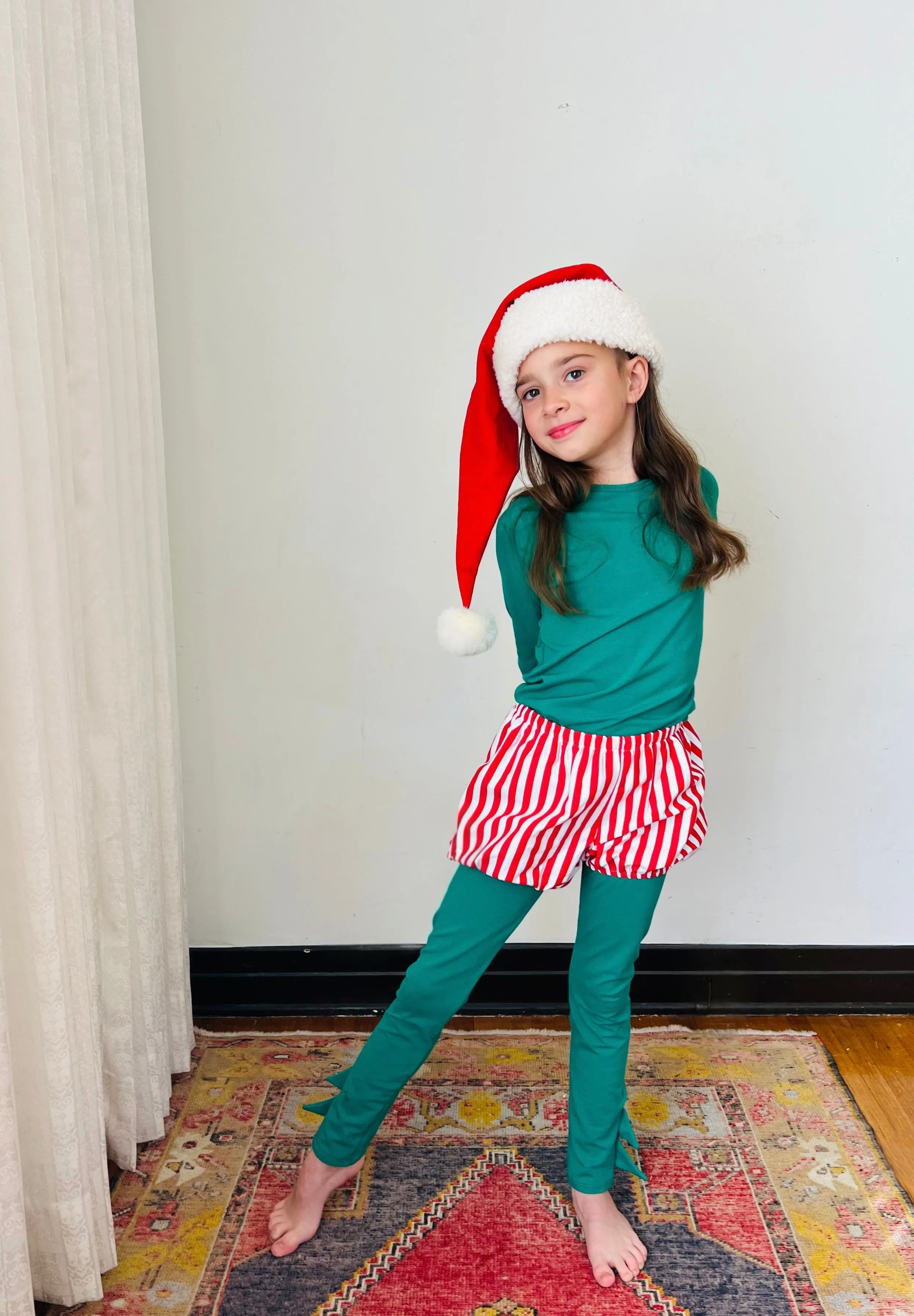 Christmas Elf Pajama Costume With Candy Cane Bloomer