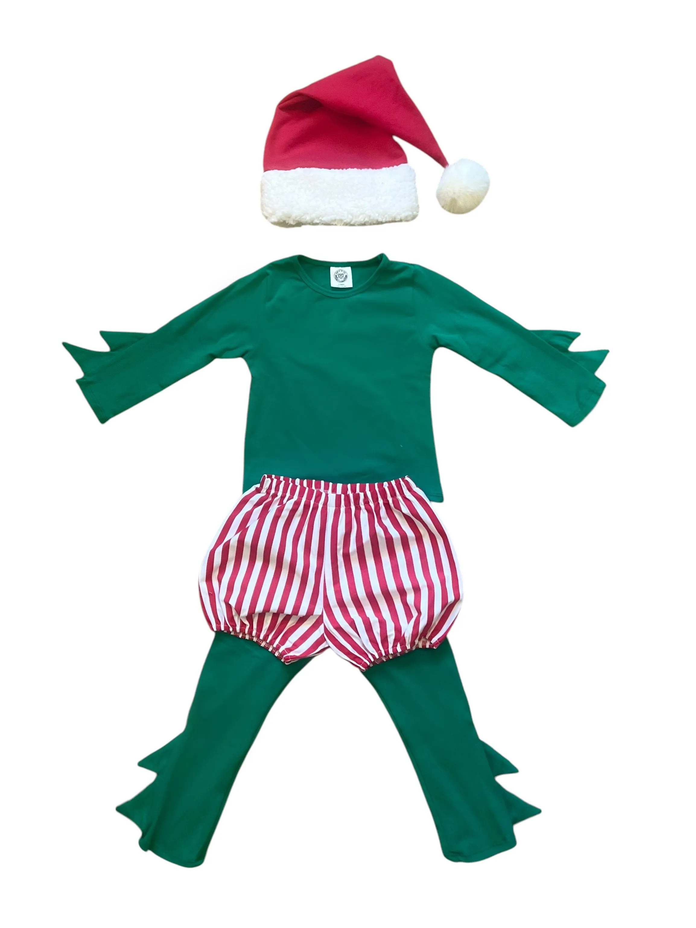 Christmas Elf Pajama Costume With Candy Cane Bloomer