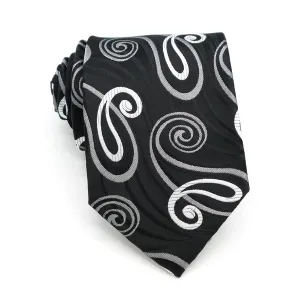 Classy Men Black White Modern Paisley Silk Tie