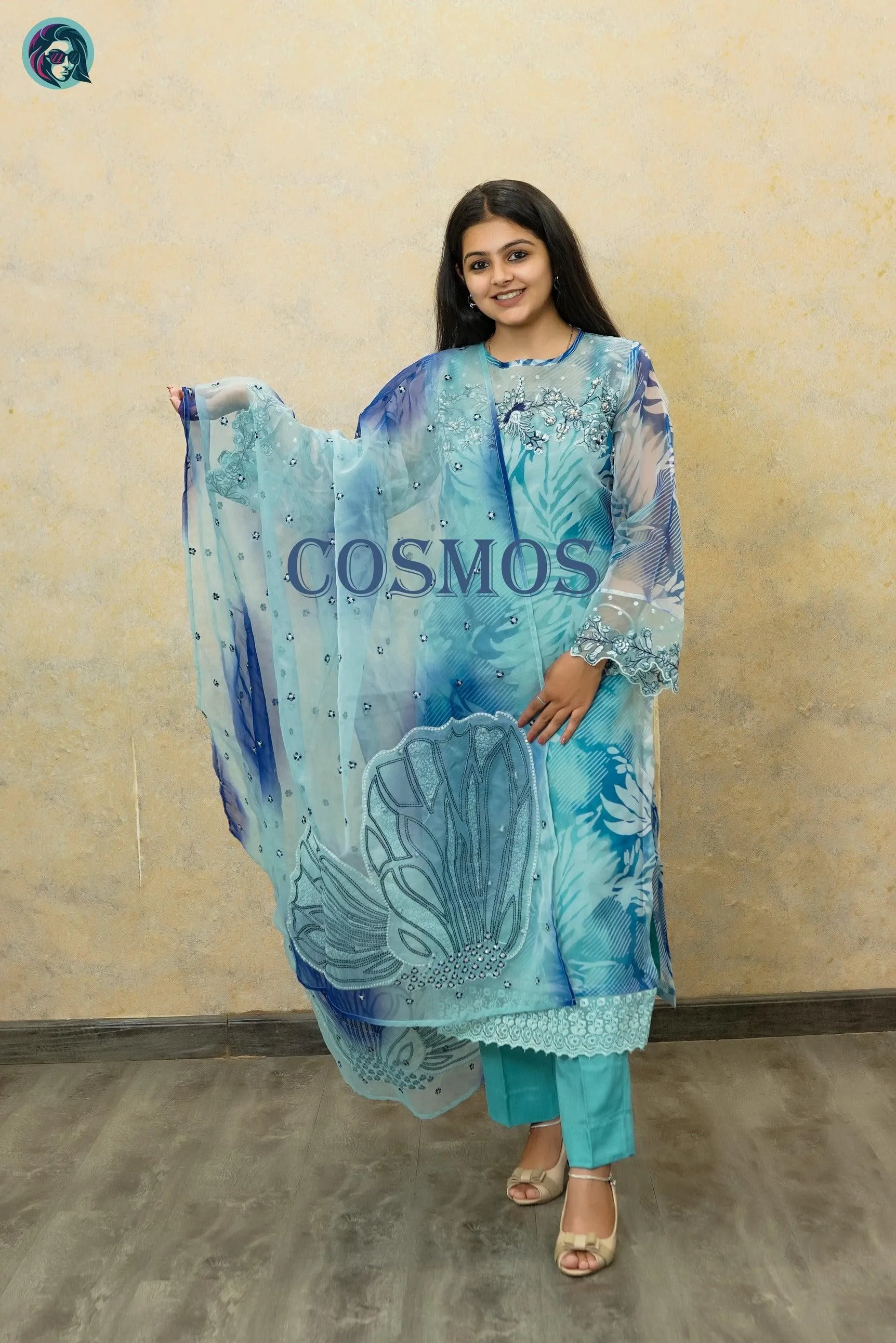 Cosmos Organza Embroidered Suit with Matching Dupatta - Lightweight Fabric Ideal for Special Occasions