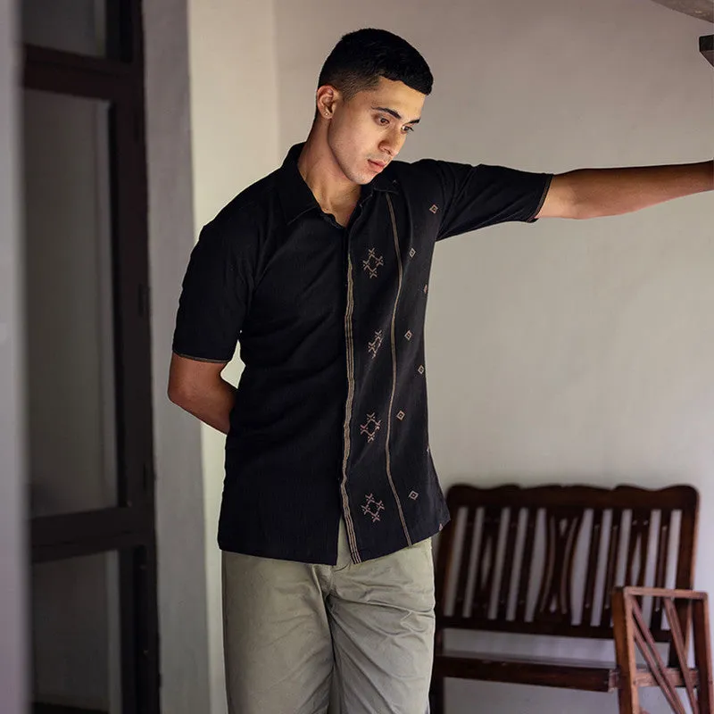 Cotton Shirt For Men | Half Sleeves | Collared | Black