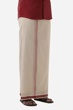 Ever Shine - Red Single Gold Jari Fancy Borders Dhoti For Men | Uathayam