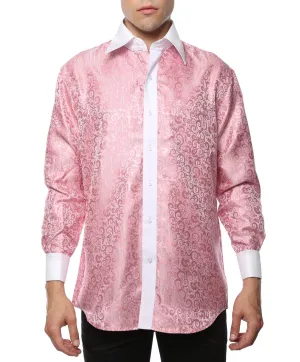 Ferrecci Men's Satine Hi-1027 Pink Pattern Button Down Dress Shirt