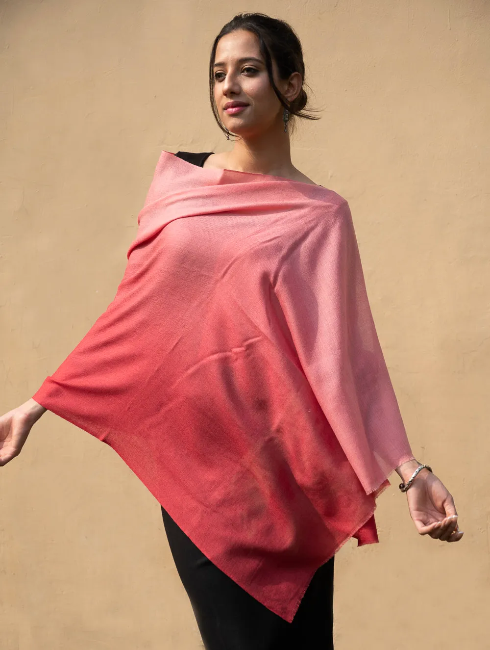 Fine, Soft Kashmiri Ombre Wool Stole - Shaded Peach