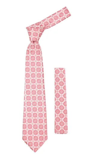 Floral Pink Necktie with Handkderchief Set