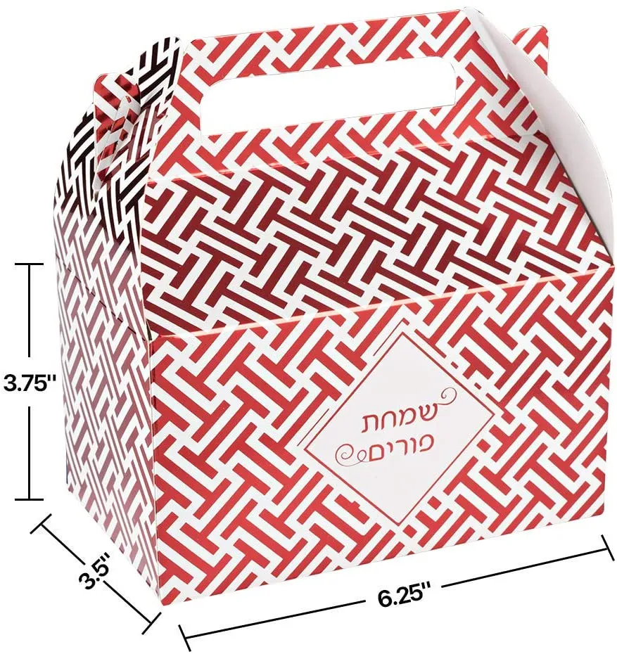 Foil Purim Treat Box Red 6.25" X 3.75" X 3.5" 20 Pack