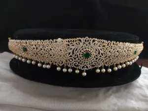 Gold-Plated Hip Belts with Zircon Stones and Pearl Drops