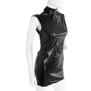 Halter Neck Open Back Wet Look Dress | Black | Fetish  |  Stretch  | One size