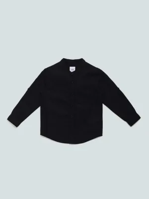 HOP Kids Plain Black Band Collar Shirt