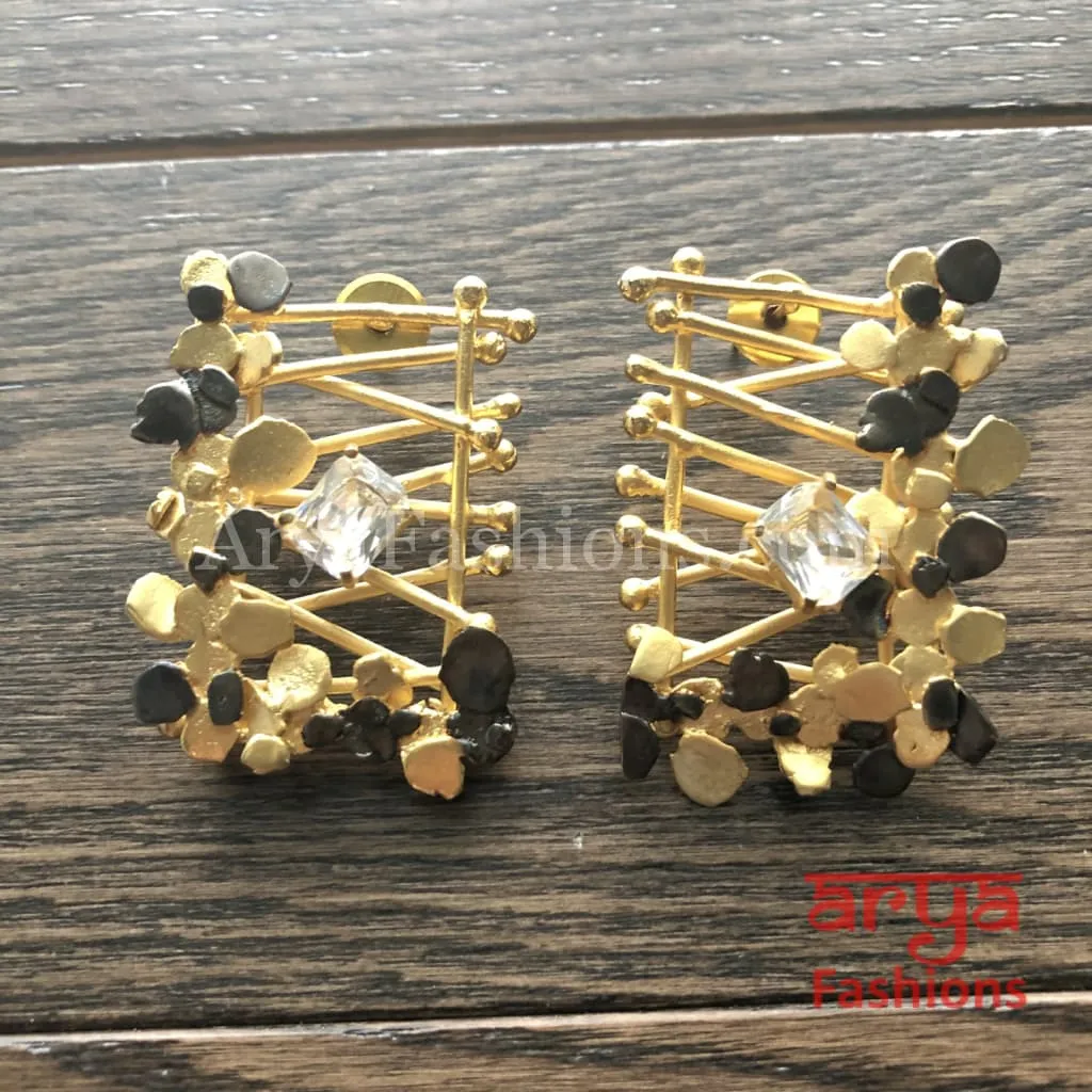 Ivanka Rectangle Golden Kundan Stud Earrings/Geometrical Fusion Earrings