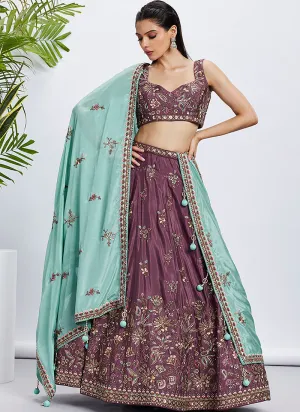 Mauve Purple Multi Embroidered Bridal Lehenga Choli