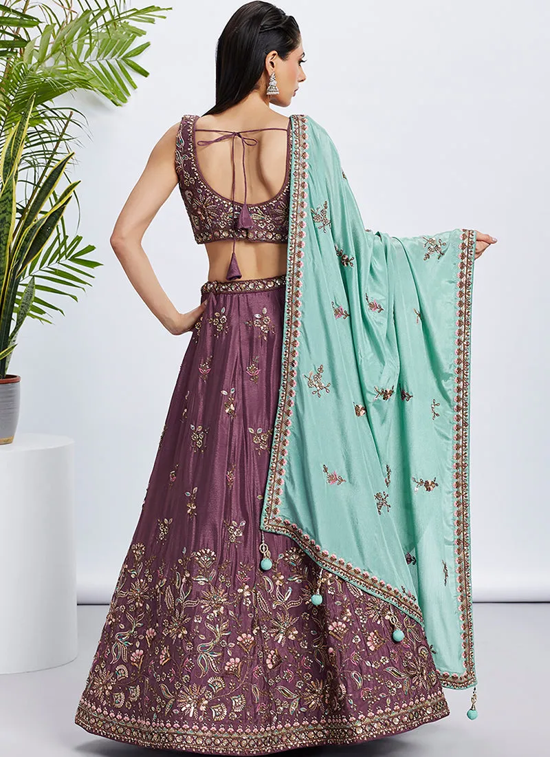 Mauve Purple Multi Embroidered Bridal Lehenga Choli