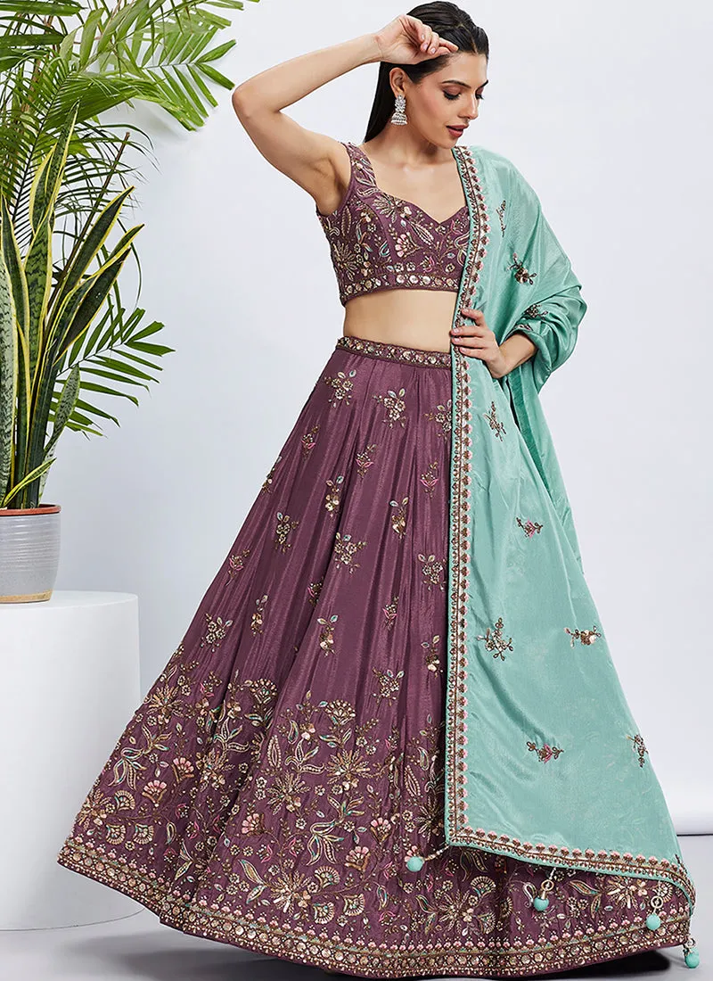 Mauve Purple Multi Embroidered Bridal Lehenga Choli