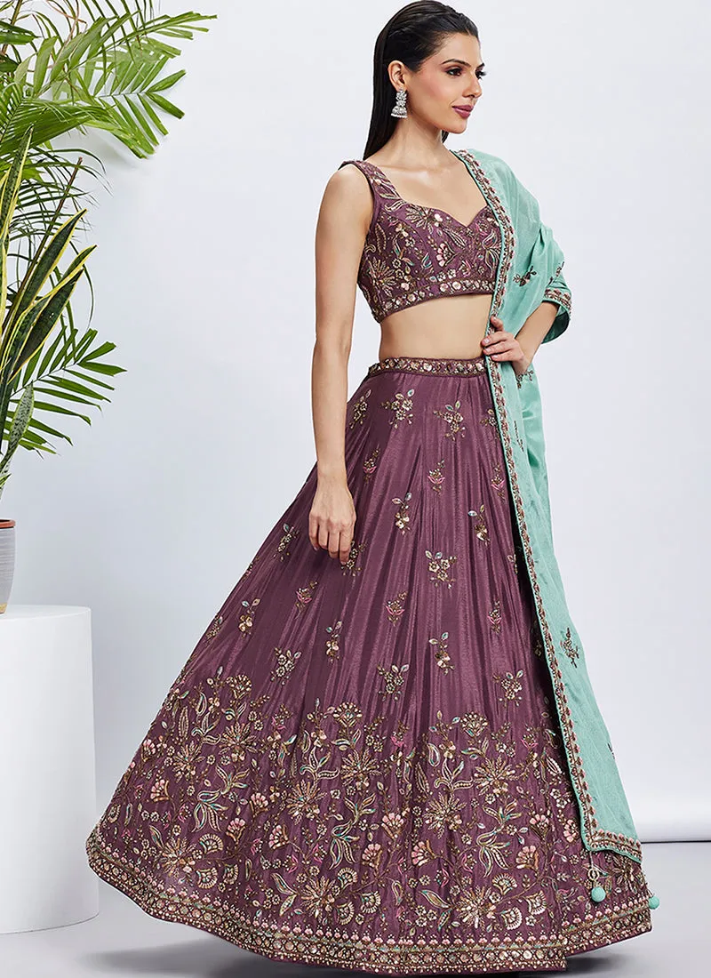 Mauve Purple Multi Embroidered Bridal Lehenga Choli