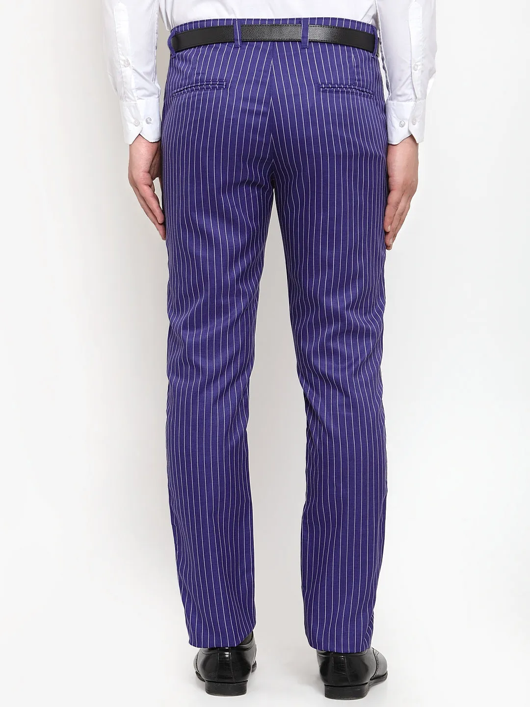 Men's Blue Cotton Striped Formal Trousers ( FGP 255Royal-Blue ) - Jainish