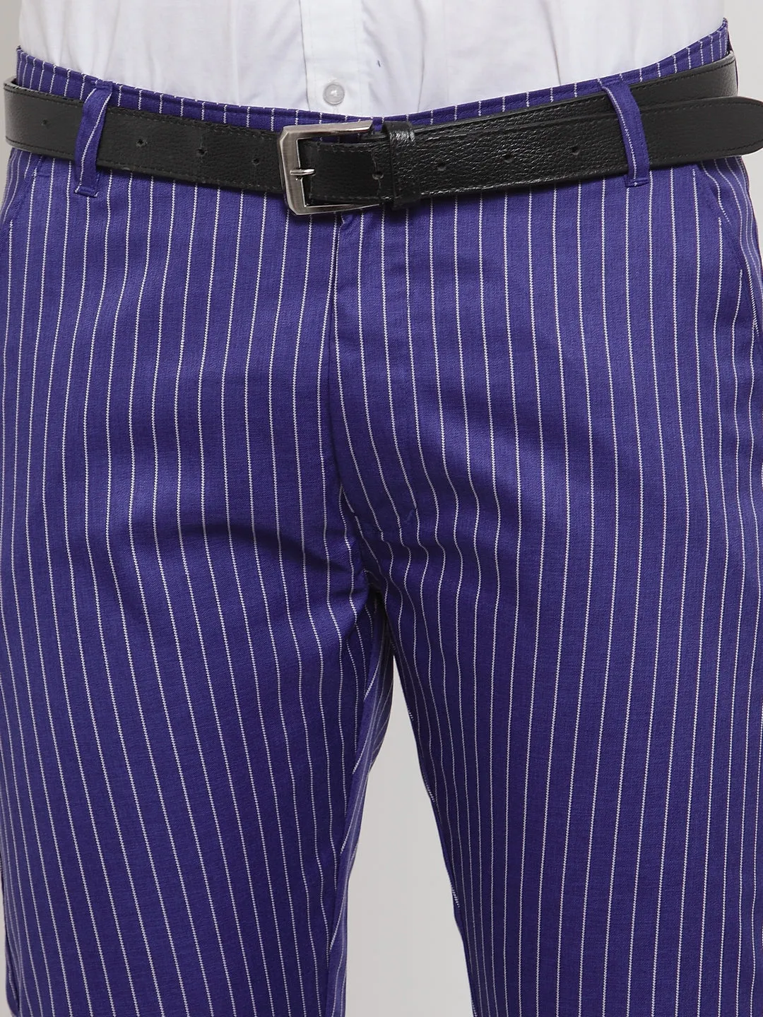 Men's Blue Cotton Striped Formal Trousers ( FGP 255Royal-Blue ) - Jainish