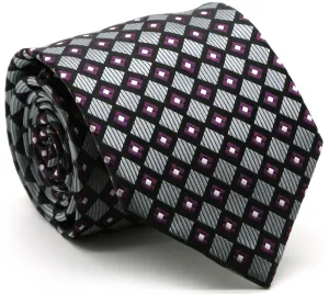 Mens Dads Classic Grey Geometric Pattern Business Casual Necktie & Hanky Set E-6