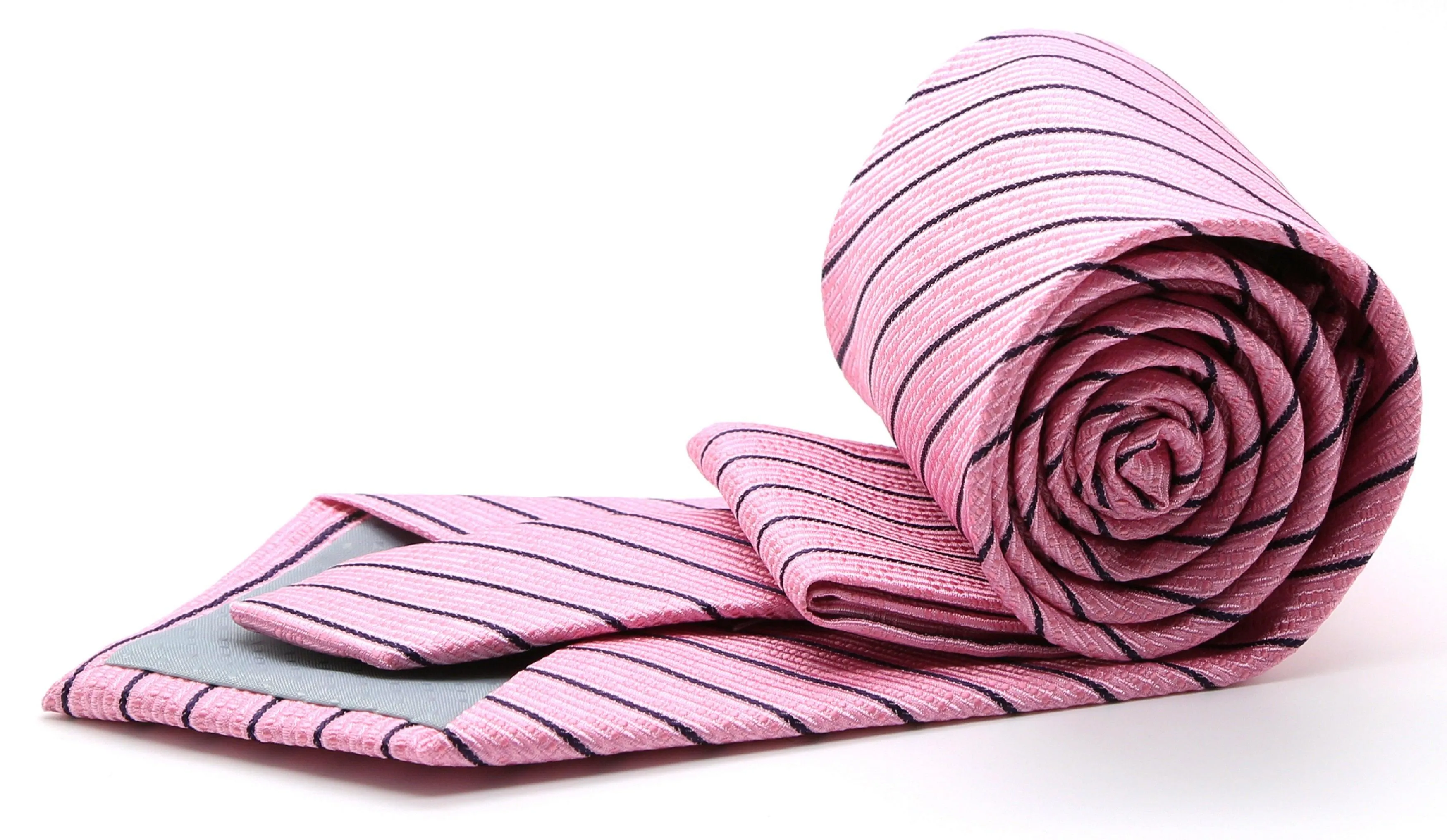 Mens Dads Classic Pink Striped Pattern Business Casual Necktie & Hanky Set C-10