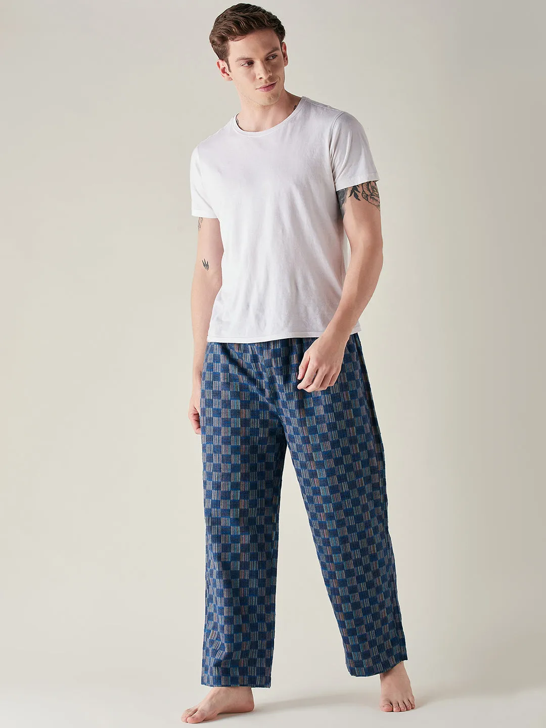 Mens Pure Cotton Blue checks Pyjama