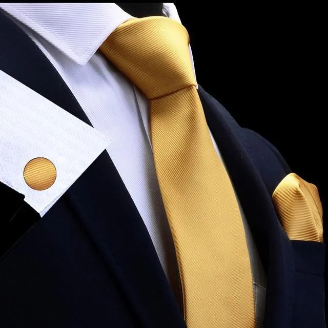 Men's Silk Tie & Pocket Square - FREE Matching Cufflinks Included!