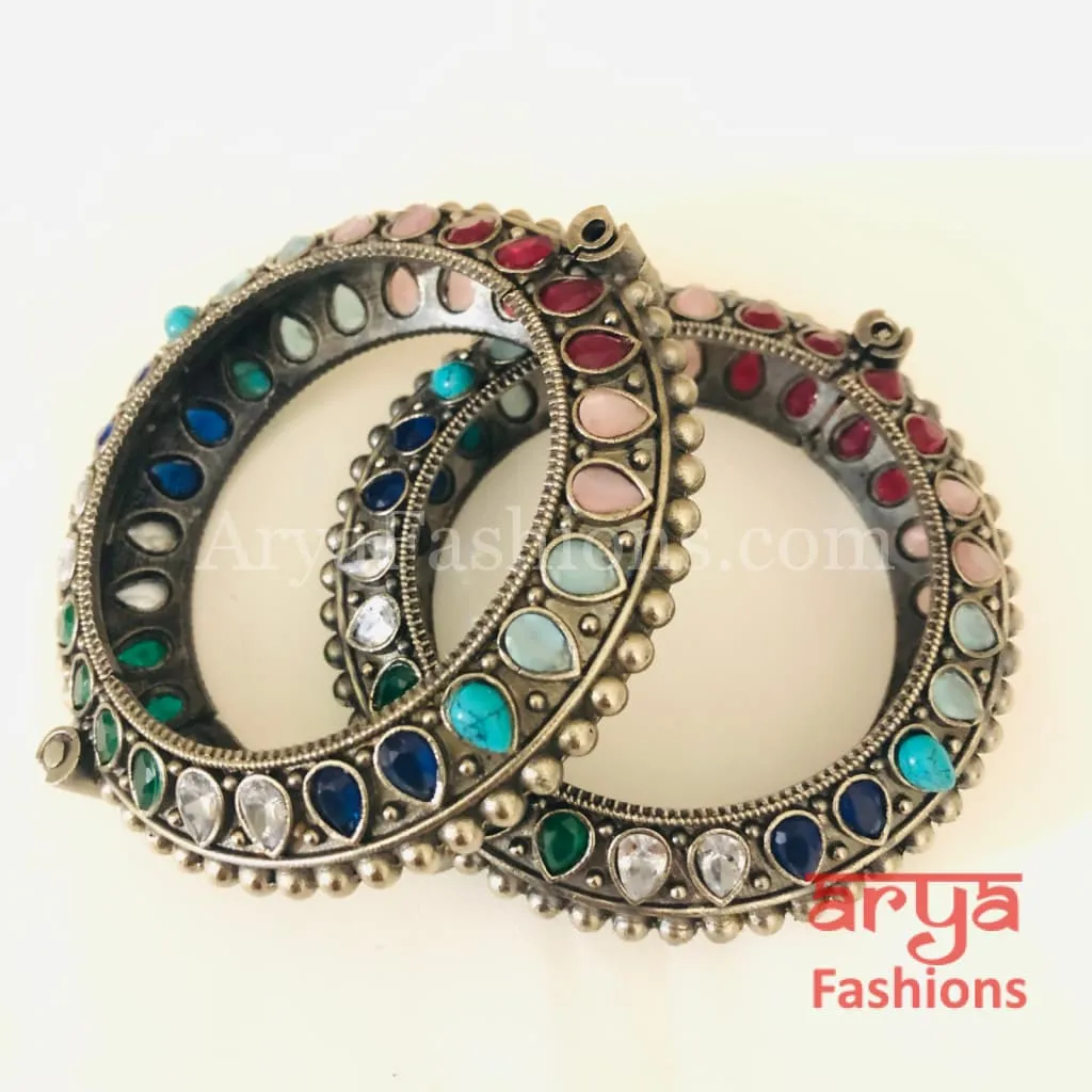 Multicolor Ethnic Silver Oxidized Bracelet/ Ethnic Bracelet /Size 2.4, 2.6