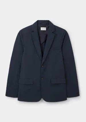 Navy Cotton Linen Tailored Blazer