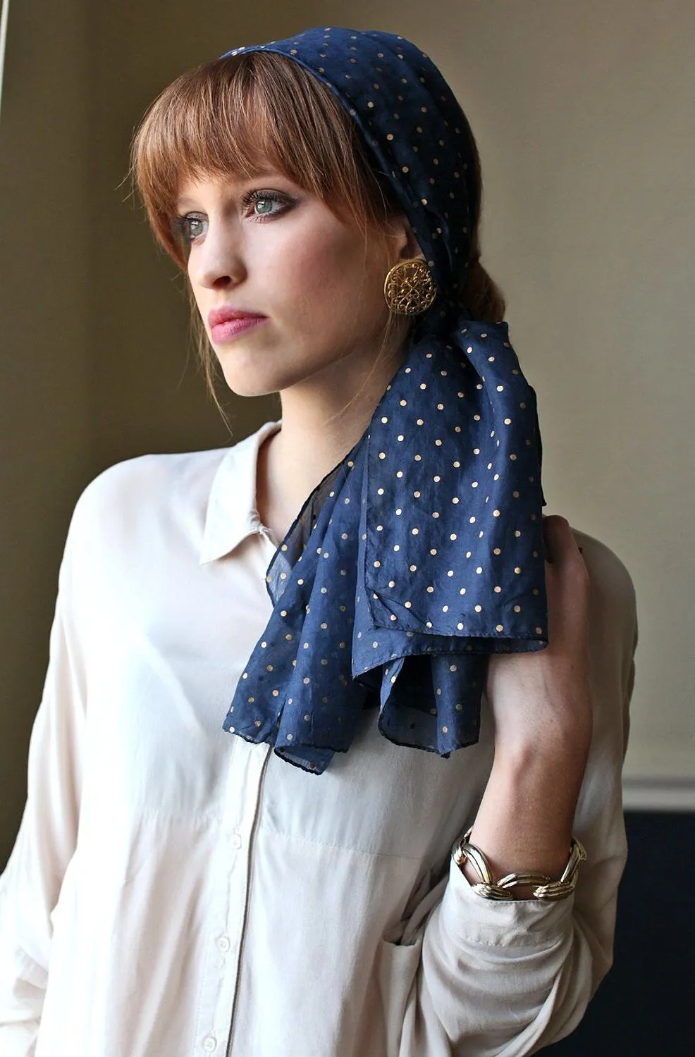 Paris Gold Mini Polka Dot Silk Scarf