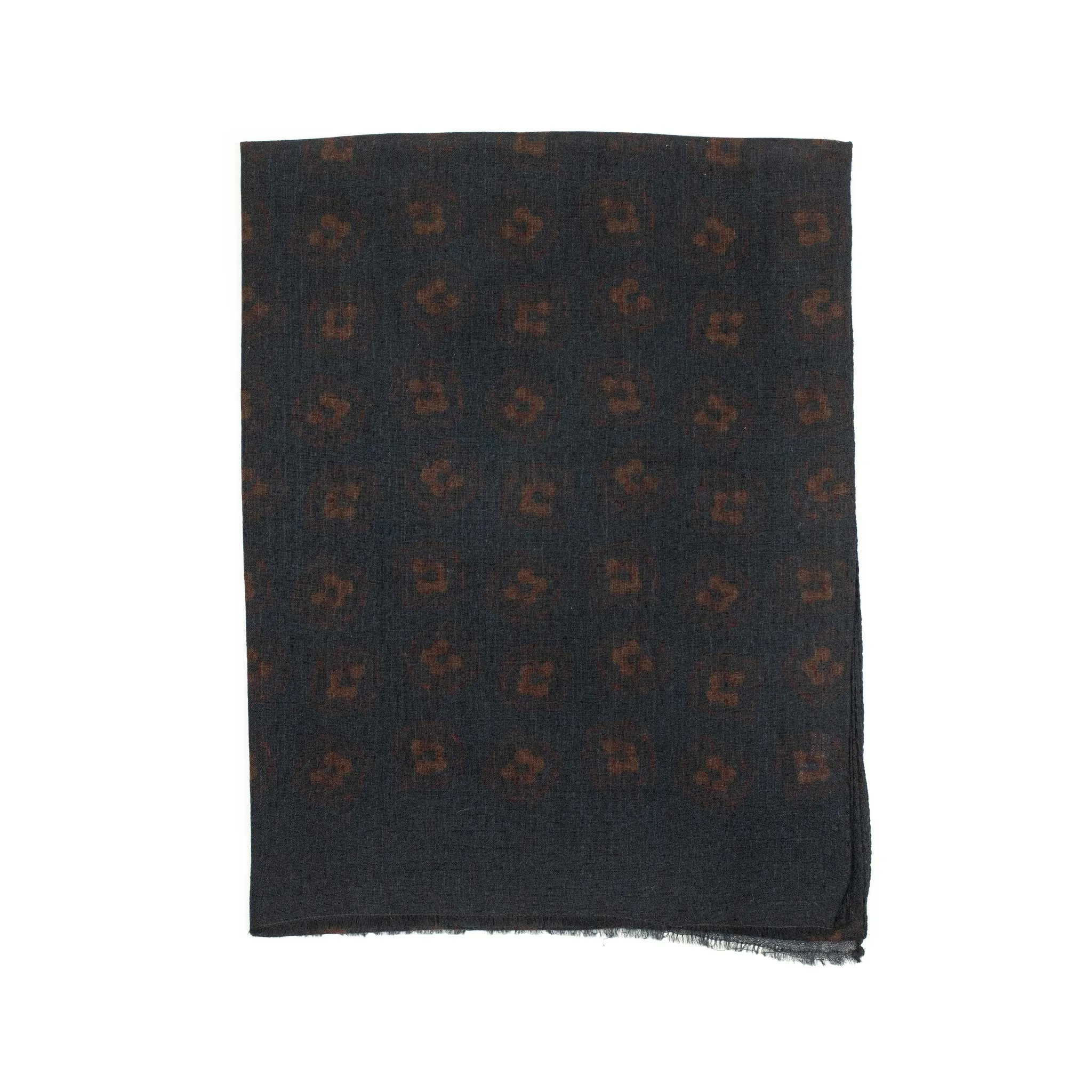 Printed wool stole in navy with subtle rust flower motifs