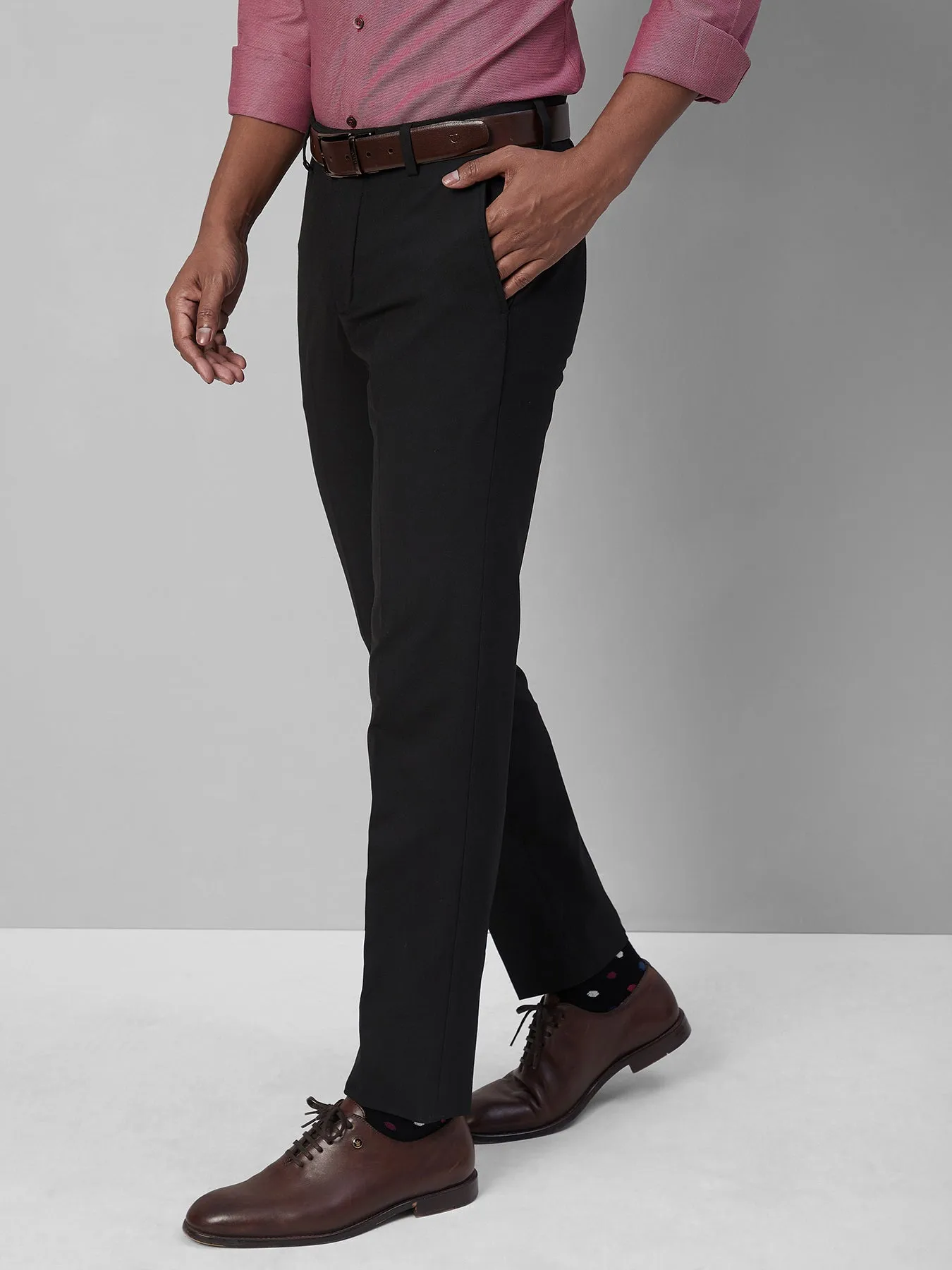 PV Stretch Black SLIM FIT Flat Front Formal Mens Plain Trousers