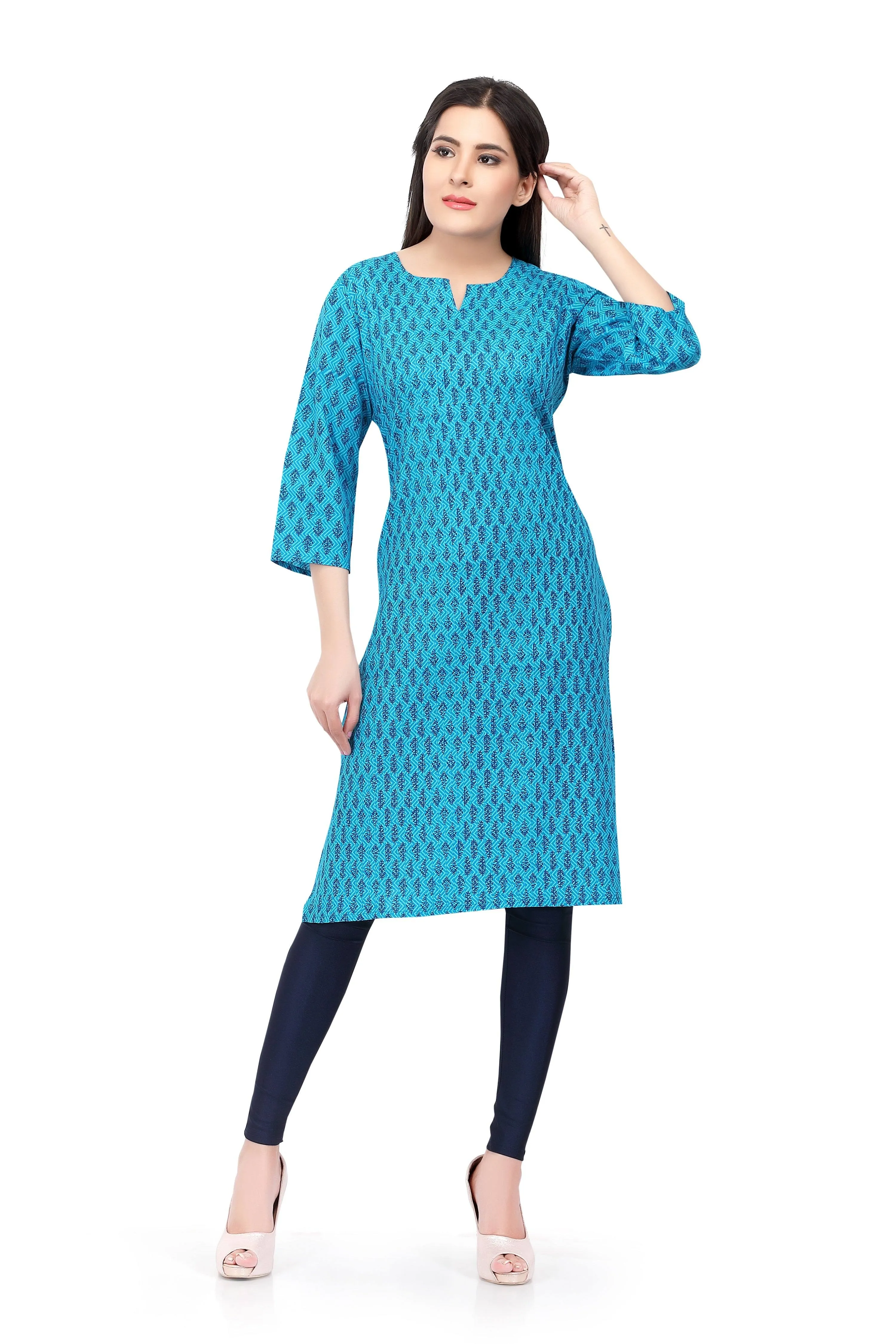 Readymade Blue Cotton Printed Kurti