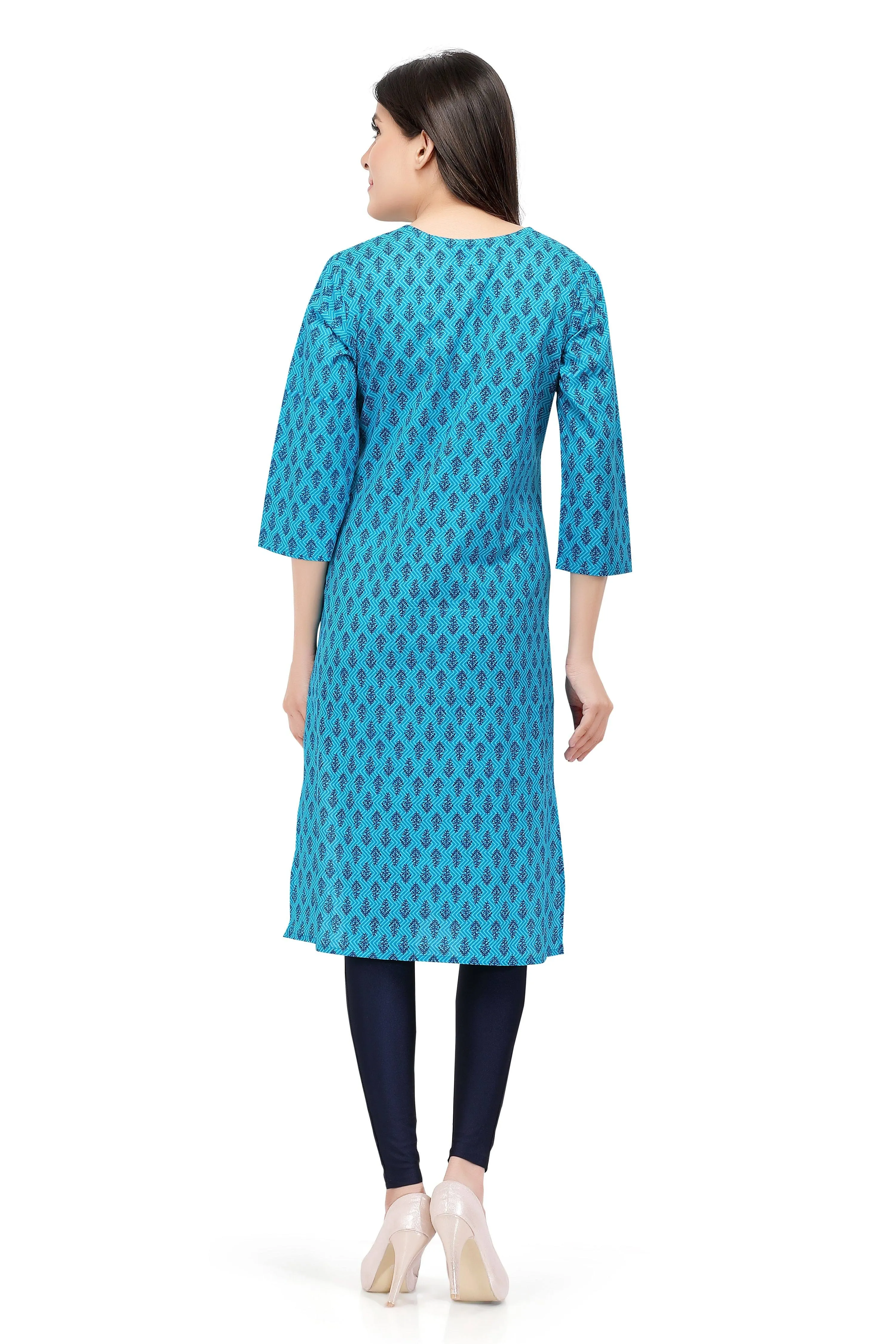 Readymade Blue Cotton Printed Kurti