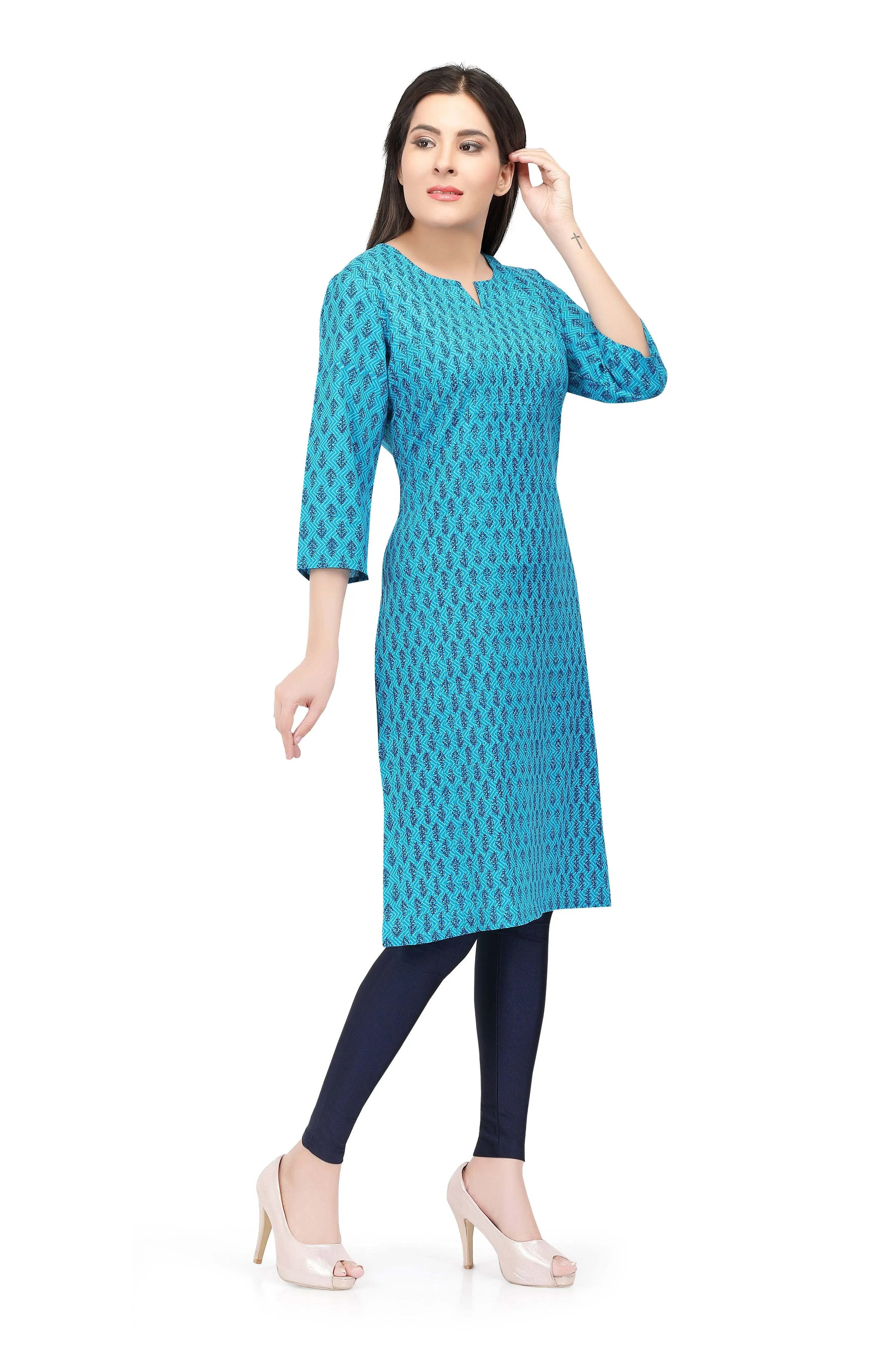 Readymade Blue Cotton Printed Kurti