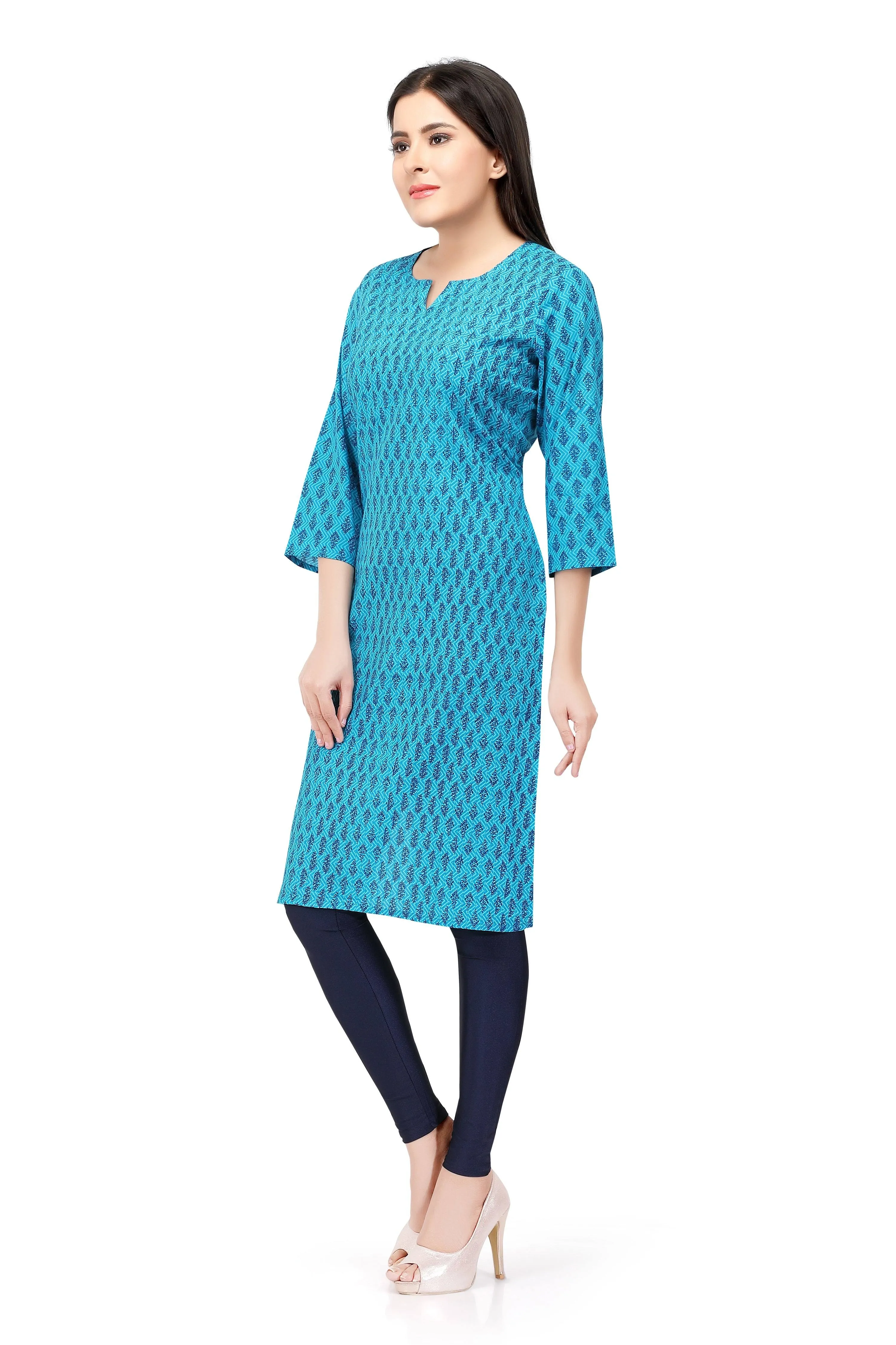 Readymade Blue Cotton Printed Kurti