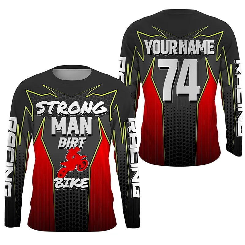 Red Custom Motocross Jersey Men Women Upf30  Strong Man Dirt Bike Off-Road Shirt Motorcycle