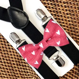 Red Hearts Bow Tie & Black Elastic Suspenders Set