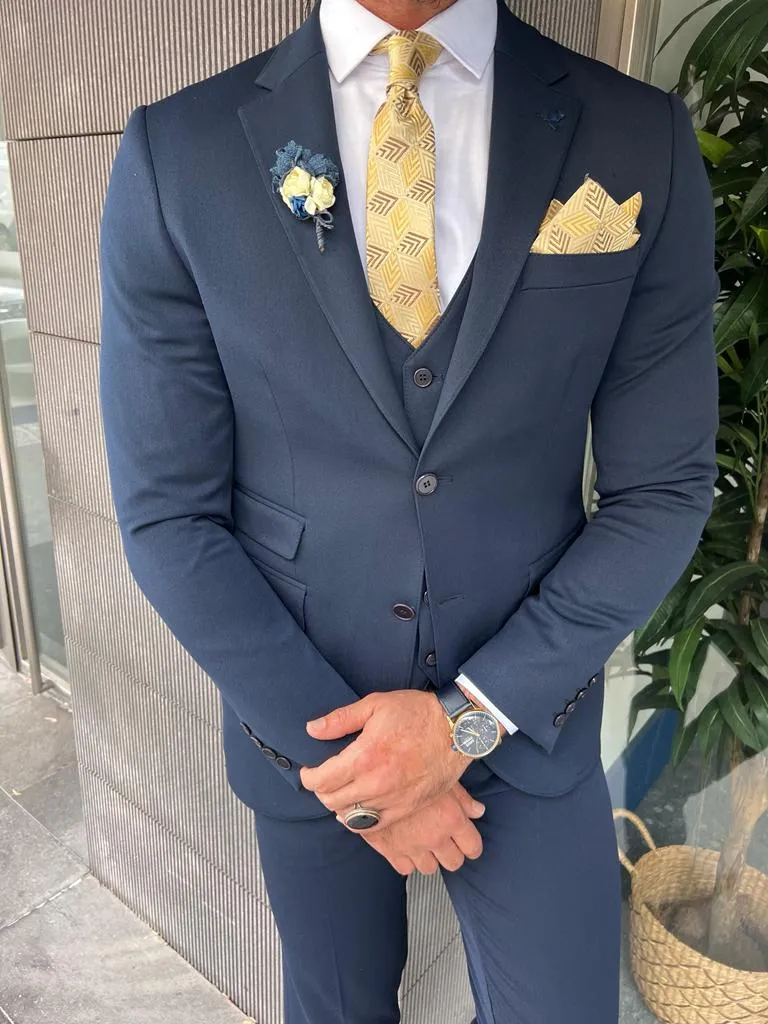 Rick Slim Fit Double Pocket Blue Detailed Suit