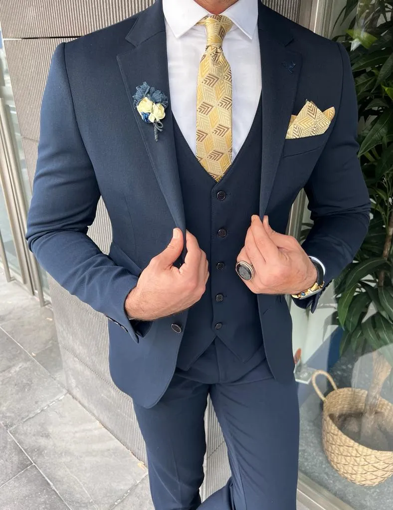 Rick Slim Fit Double Pocket Blue Detailed Suit