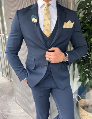 Rick Slim Fit Double Pocket Blue Detailed Suit