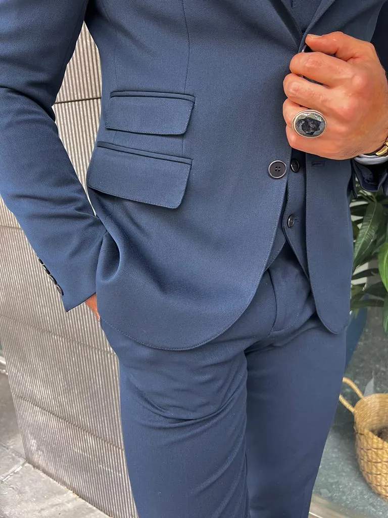 Rick Slim Fit Double Pocket Blue Detailed Suit